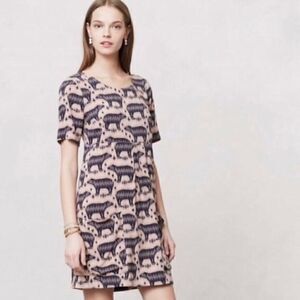 Anthropologie Maeve Zola polar bear shift mini dress tunic 2 pink navy